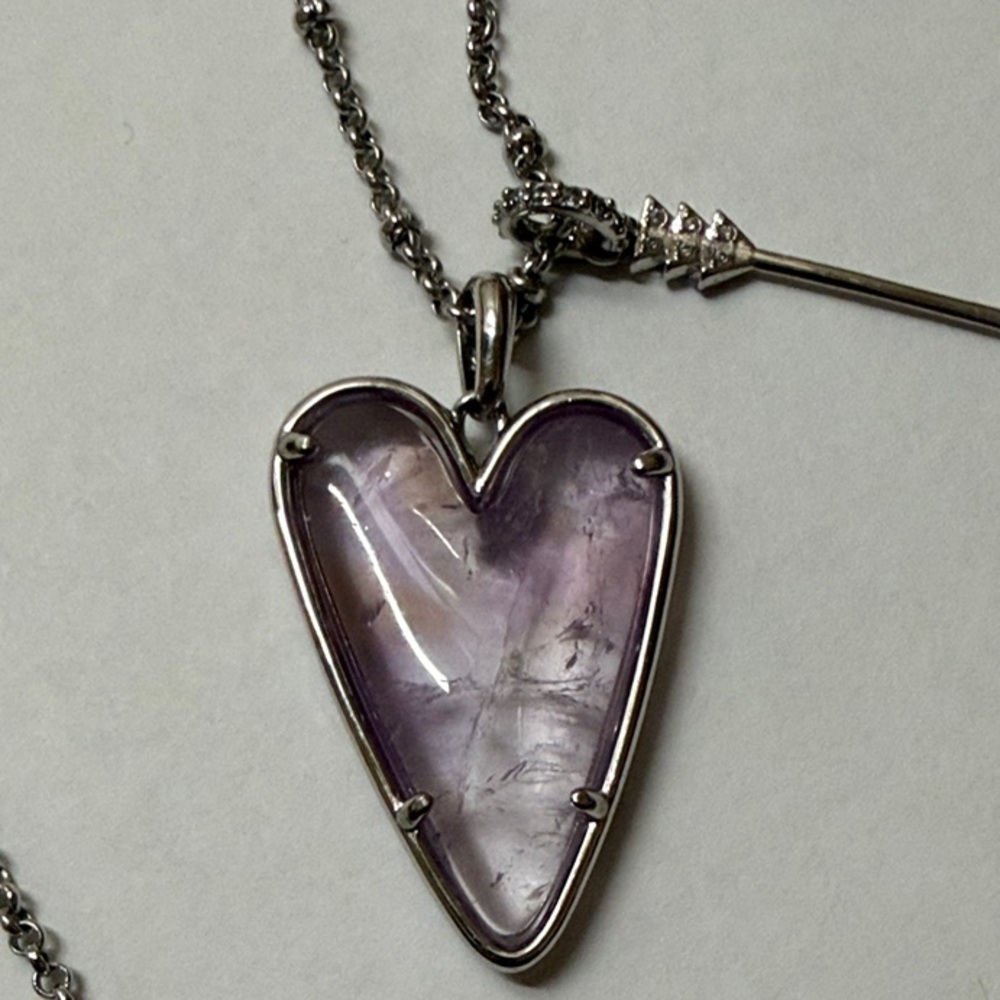 Kendra Scott Silver Heart with Arrow pendant in Amethyst - Picture 2 of 6
